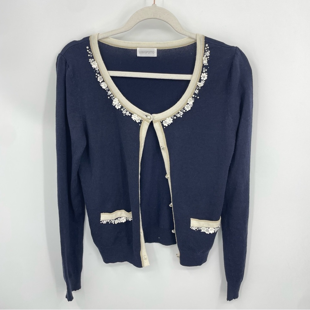 Japanese Lodispotto Kawaii Gyaru navy blue Floral Knitted Cardigan‎ Top